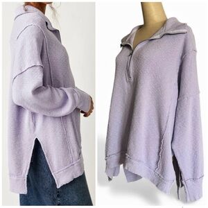 Free People We the Free 1/2 Zip Pullover Tunic Large Slouchy Relaxed